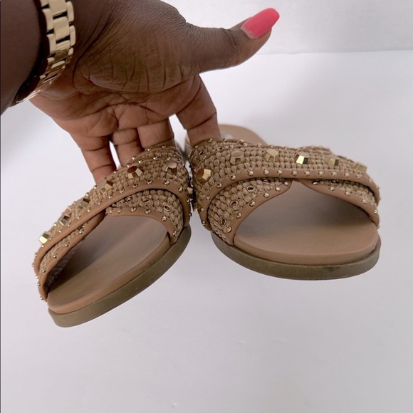 Steve Madden Tan Gold Slide Embellished Sandals Size 9 - Picture 7 of 10